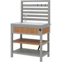MODFU Gartenboxen mit Wasserbecken und integriertem Flaschenöffner Gartenboxen mit Wasserhahn und Schublade wetterfester Geräteschrank mit großer Arbeitsfläche Outdoor-Küchenschrank Natur