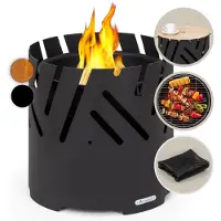 Blumfeldt Feuerschale mit Grillrost, Feuerkorb für Garten, Outdoor Stahl-Feuerschale Groß, Balkon & Camping, Standbasis, Wetterfest, Runde Feuerstelle