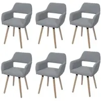 Mendler 6er-Set Esszimmerstuhl HWC-A50 II, Stuhl Küchenstuhl Polsterstuhl, Holz Stoff/Textil Bouclé (450g/m²) grau
