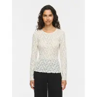 Vila Spitzenshirt "VIFAY O-NECK L/S TOP - NOOS" Materialmix, enger Schnitt