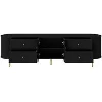 OKWISH Rundes TV-Lowboard mit Vier Schubladen und Metall-Türgriff, TV-Schrank mit Kabeldurchlass,Wohnzimmerschrank,Schwarz
