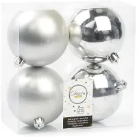 Décoris 4 Weihnachtskugeln silber 100 mm (grijs)