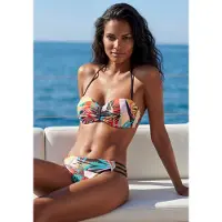 Bruno Banani Bügel-Bandeau-Bikini "Onyx", Damen, Gr. 36, Cup C, bunt, Polyamid, bedruckt, Bikini-Sets Bügel-Bandeau-Bikini, mit kontrastfarbigen Details