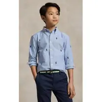 Ralph Lauren für Jungen. 323878876001 Oxford-Hemd aus Baumwolle mit blauem Pferd ((L) 10/12años= 150/161cm), Lässig, Langarm, Kinderbek