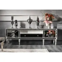 Casa Padrino Luxus Barock Fernsehschrank mit Spiegelglas Silber / Gold 200 x 55 x H. 72 cm - Verspiegelter TV Schrank - Luxus Qualität