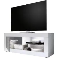 Dmora TV-Schrank Gambara 140x43x56h cm Hochglanz Weiß, 2 Regale Grifföffnung