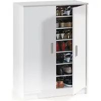Dmora Mehrzweck-Kabinett Dlazar, Schuhschrank mit 2 Türen, Niedriger Schrank mit 6 Einlegeböden, Modernes niedriges Schuhregal, 75x36h101 cm, Weiß