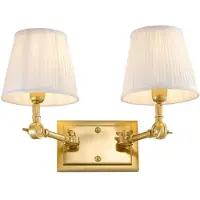 Casa Padrino Luxus Doppel Wandleuchte Gold / Weiß 33 x 25 x H. 25 cm - Edle Wandlampe mit Schwenkarmen - Luxus Qualität