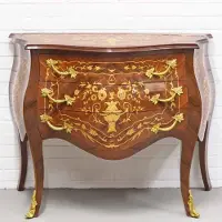 Casa Padrino Barockstil Kommode mit 3 Schubladen braun Intarsien / gold 100 x 50 x H. 80 cm