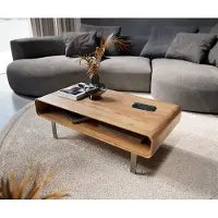 DELIFE Couchtisch Anaya 100x50 cm Akazie Natur 1 Fach L-Fuß Edelstahl