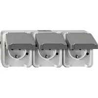 Merten MEG2390-8029 SCHUKO-Dreifach-Steckdose, waagerecht angeordnet mit Berührungsschutz, lichtgrau, AQUASTAR MEG23908029