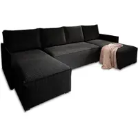Masseno Ecksofa TRES mit Schlaffunktion U-Form, Sofa mit Bettkasten, Wohnzimmersofa, Couch, Soffa, Bettsofa, Couchgarnitur- Schwarz, POSO 135