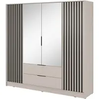 Masseno Drehtürenschrank NELIANA 206/200/51 cm 4-türig Schlafzimmer Schrank Kleiderschrank mit Spiegel Kaschmir