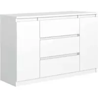 Masseno Kommode NUDO 120 cm Sideboard mit 3 Schubladen und 2 Türen für Wohnzimmer Schlafzimmer Modern 120x39x78,5 cm Weiß / Weiß