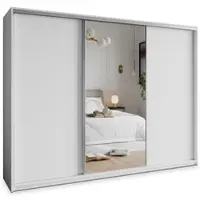 Masseno Schiebetürenschrank TAVI 250/205/60 cm Kleiderschrank mit 4 Schubladen Schlafzimmer Schrank 3-türig mit Spiegel Weiß