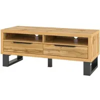 Masseno TV-Schrank HALENZA 124 cm Fernsehschrank mit 2 Schubladen TV-Lowboard für Wohnzimmer Modern 124x50x50 cm Eiche Wotan / Eiche Wotan