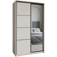 Masseno Schiebetürenschrank VARO 120/205/60 cm Kleiderschrank mit Schubladen Schlafzimmer Schrank 2-türig mit Spiegel Kaschmir + Schwarz