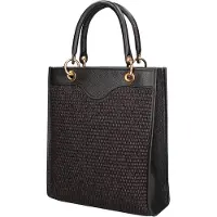 Roberta Rossi Damen Handtasche Leder und Stroh Reißverschluss abnehmbarer Henkel Black B UNICA 24x29x6.5 cm