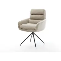 DELIFE Esszimmerstuhl Abelia-Flex mit Armlehnen Webstoff Soft Beige Kreuzgestell konisch Schwarz