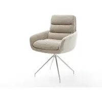 DELIFE Esszimmerstuhl Abelia-Flex mit Armlehnen Webstoff Soft Beige Kreuzgestell konisch Edelstahl
