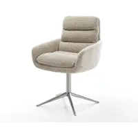 DELIFE Drehstuhl Abelia-Flex mit Armlehnen Webstoff Soft Beige Fußkreuz Edelstahl 360° drehbar Wippfunktion
