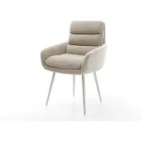 DELIFE Esszimmerstuhl Abelia-Flex mit Armlehnen Webstoff Soft Beige 4-Fuß konisch Edelstahl