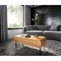 DELIFE Couchtisch Shavani 100x50 cm Akazie Natur 1 Schublade L-Fuß Metall Schwarz