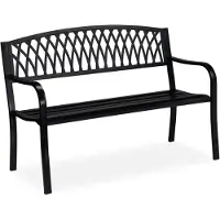 Relaxdays Gartenbank, Zweisitzer, stabil, rustikales Design, bequem, Metall Sitzbank, HBT: 87 x 127 x 60 cm, schwarz