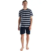 Tom Tailor Shorty , Herren, Gr. 56, blau (blau, mittel, ringel), Single Jersey, Obermaterial: 100% Baumwolle, Homewear-Sets Shorty, aus Baumwolle, weiches Single Jersey, in mehreren Größen erhältlich