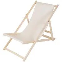 Feel2Home Sonnenliege Strandstuhl aus Holz klappbar ohne Armlehnen, 3-fach verstellbar, gepolsterte Auflage, für Garten, Beige