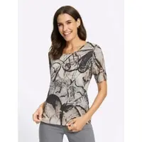 Lady Print-Shirt "Kurzarm-Shirt", Damen, Gr. 48, bunt (sesam, schwarz, bedruckt), 95% Viskose, 5% Elasthan, bedruckt, geblümt, gemustert, mehrfarbig, Rundhals, Shirts Print-Shirt
