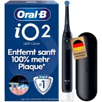 Oral-B iO Serie 2 elektrische Zahnbürste, 1 Bürstenkopf, 3 Reinigungsmodi für Zahnpflege, Reiseetui, von Braun gestaltet, Nachtsschwarz