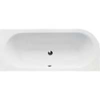Besco BADLAND Eckbadewanne Rechteck Badewanne Avita RECHTS 150x75 mit Ablaufgarnitur und Füßen + Badkissen Schwarz + Bambus Badewannenablage | BADLAND AVITA