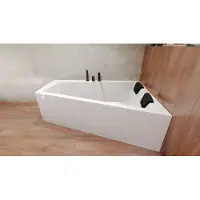 Besco BADLAND Eckbadewanne Rechteck Badewanne INTIMAS RECHTS 170x125 mit Ablaufgarnitur und Füßen + Bambus Badewannenablage | BADLAND INTIMAS