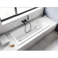 Besco Badewanne Rechteck Modern SLIM 140x70 Rand 15mm mit Ablaufgarnitur, Füßen und Styroporverkleidung mit Ablage 4cm GRATIS