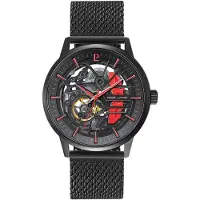 Pierre Lannier Uhr Paddock 345A459 Automatikwerk Skelettzifferblatt Edelstahl Milanaisearmband 43 mm Gehäuse Schwarz