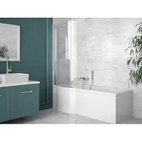 Besco Badewanne Rechteck Inspiro LINKS 170x70 mit Acrylschürze, Glasabtrennung, Füßen und Ablaufgarnitur GRATIS