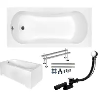 Besco Badewanne Rechteck 150x70 mit AcrylSchürze, Ablaufgarnitur & Füßen GRATIS | Komplettset 4in1 Original Acryl Wanne Siphon | BADLAND ARIA