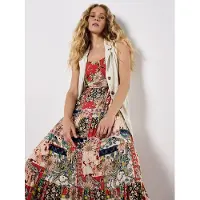 Apricot Maxikleid "Maxikleid mit Blumenmuster im Patchwork-Stil", Damen, Gr. L (40), N-Gr, orange, Obermaterial: 100% Viskose CV., gemustert, Kleider Maxikleid