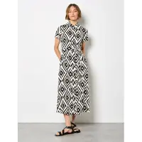 Apricot Hemdblusenkleid "Druckkleid", Damen, Gr. XL (42), N-Gr, schwarz, gewebt, Obermaterial: 100% Viskose CV., gemustert, normal, Kleider Hemdblusenkleid, mit Bindeband