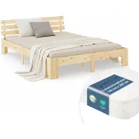Homestyle4u Massivholzbett 140x200 mit Lattenrost mit Matratze mit Standard 100 Doppelbett Gästebett Kiefer Natur