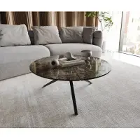 DELIFE Couchtisch Delron 90x90 cm Keramik Emperador Extra Lucidato Dunkelbraun Kreuzfuß Flach Metall Schwarz