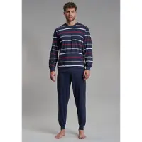 Götzburg Pyjama GÖTZBURG, Herren, Gr. 52, Single Jersey, blau, Single Jersey, Obermaterial: 60% Baumwolle, 40% Polyester, lang, Rundhals, Homewear-Sets Pyjama