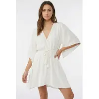 O'Neill Strandkleid "ESSENTIALS TOKEENA COVER UP", Damen, Gr. L (40), N-Gr, snow weiß, Obermaterial: 100% Viskose, Kleider Strandkleid, mit Kordelzug mit Quasten, aus Viskose, lockerer Schnitt
