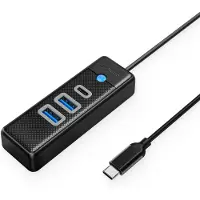 ORICO Hub Adapter USB-C auf 2x USB 3.0 + USB-C, 5 Gbit/s, 0,15 m (Schwarz)