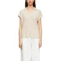Comma T-Shirt , Damen, Gr. 44, beige (oat milk), Single Jersey, Obermaterial: 50% Leinen, 50% Polyester, unifarben, regular fit normal, V-Ausschnitt, Shirts T-Shirt, mit V-Ausschnitt