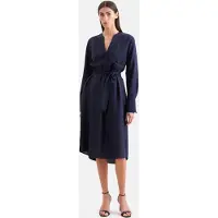 Seidensticker Sommerkleid , Damen, Gr. S (36), Normalgrößen, blau (dunkelblau), 100% Leinen, unifarben, regular fit, Rundhals, Kleider Sommerkleid, 1/1 Rundhals Uni