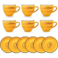 Wilmax England Wilmax Tasse mit Untertasse 110 ml 6er-Set Gelb aus Porzellan