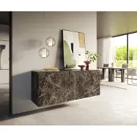 DELIFE Sideboard Cuor 150 cm Keramik Emperador Extra Lucidato Dunkelbraun 3 Türen Schwebend