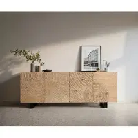 DELIFE Sideboard Ashara 200 cm Eiche Natur 3D Effekt 4 Türen Kufe Metall Schwarz